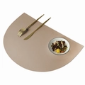 Semi-circle beige faux leather placemat with textured finish and gold cutlery - Apricot