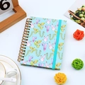 A6 blue spiral notebook with colorful cactus pattern and mint green elastic strap - Cactus - Light Blue