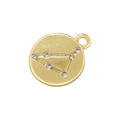 Macro shot of gold-plated circular pendant featuring zircon-encrusted Capricorn zodiac sign - Gold Capricorn