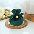 Dark green velvet drawstring candy bag with gold heart pendant and satin ribbon for weddings - Dark Green+Heart