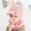 Bonnet tricoté rose pour enfant avec pompon gris et doublure chaude en polaire blanche - 2-6 Ans (48-52cm) / Rose