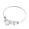 Verstelbare zilveren roestvrijstalen armband met stijlvolle gitaar- en kraalhangers - Zilver (KB149670-Z)