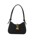 Borsa sottobraccio nera minimalista con fibbia dorata e tracolla con nodi - Nero