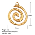Detail view of a 23mm x 19mm gold spiral stainless steel pendant with dimensions - Small Gold Spiral Pendant (SS0020)