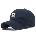Classic navy blue cotton baseball cap featuring a premium beige embroidered R letter logo - Navy Blue