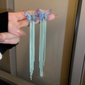 Elegantes pendientes de mariposa con alas degradadas azul-violeta y borlas de plata - Borla de mariposa cian degradado (Pin de plata 19#)