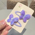 Detail of purple sequin butterfly hair clips with pearls on display card - Purple BB Clip (Pair)