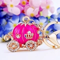 Rose red pumpkin carriage keychain with gold plating and sparkling rhinestones - Rose Red Single-Sided