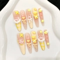 Uñas postizas 3D hechas a mano con degradado crema y lindos detalles de lazo de encaje - XS / Castillo del Oso de Mantequilla (211-Stiletto Delgado)