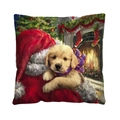 Weihnachtskissenbezug mit Ölgemälde eines Golden Retriever Welpen am Kamin - 45*45 Einseitig / Qjb6662