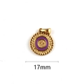 17mm round golden stainless steel pendant with purple enamel center and textured edges - Letter O