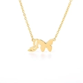 Gold stainless steel butterfly necklace with letter I pendant on polished link chain - Letter I