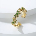 Anello aperto a farfalla dorato minimalista con strass verdi finemente incastonati - Aperto Regolabile / Oro Verde Zircone