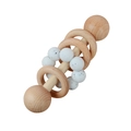 Baby beech wood rattle toy with white silicone beads and wooden rings for teething - 64# Spotted White