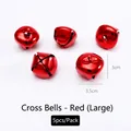 Pack of 5 red large 3cm cross metal bells with glossy lacquer for pet collars and DIY crafts - 3.5cm Cross Jingle (5 Pcs/Pack) / Red