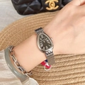 Elegant silver snake-head steel watch for women with black dial and Roman numerals - Silver Black