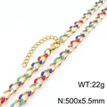 Gold stainless steel chain necklace with colorful enamel oil drip details for women - Twisted Multi-color Embellished Style (KN291685-Z)