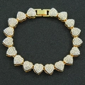 Hip hop style gold heart cuban link bracelet with sparkling paved rhinestones - 8 inch Bracelet / Gold