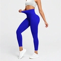 Kleurrijke koningsblauwe geribbelde legging met hoge taille en elastische naadloze pasvorm - S / Blauw