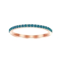 Minimalist rose gold ring with a half-band of pavé set vibrant blue cubic zirconia - December Aquamarine - Rose Gold