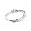 Silver open ring with W initial and clear zircon stones in 18k gold plating - Letter W