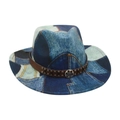 Cappello da cowboy vintage in denim patchwork con motivo a cuore e cinturino in pelle - Taglia unica / Blu Reale (M Denim Tondo)