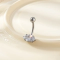 Silver stainless steel belly button ring with a sparkling marquise-cut zircon stone - Marquise Silver (4# Silver)