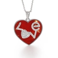 Elegant red heart pendant necklace with Love diamond inlay and silver chain detail - Red Marble Heart Love Style (KP47026-K)