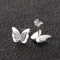 3D butterfly stud earrings with silver hollow design and white enamel layering for women - White Gold