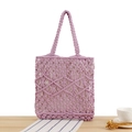 Boho lavender macrame tote bag with woven handles and white lining for vacation - Light Purple