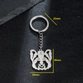 Stainless steel pug keychain with hollow dog charm and precise 28mm x 30mm dimensions - Yorkshire/Schnauzer