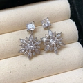 Sparkling silver-tone snowflake earrings with cubic zirconia and square-cut crystal studs - 68# Square Snowflake Silver (68# Silver Pin-Silver-Gold Plated)