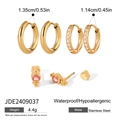 Three-piece gold stainless steel earring set with pink zircon studs for women - Pink Gemstone Hoop Heart Earring (JDE2409037)