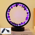 Natural round amethyst crystal cluster night light with USB cable and line controller - Deep Amethyst (black Frame Monochrome Cool Light) / Brown Kraft Paper Box Packaging (17*10.5*20.5cm)