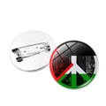 Detailed front and back view of a Palestine flag peace sign brooch badge with a metal base - Silver-7 (Peace Symbol)