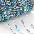 Mix blue and white crystal bead chain with silver stainless steel wire for DIY jewelry - 3.6mm (1m/Pack) / Steel Chain - Blue Green