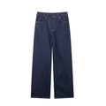 Women's high waist wide leg jeans in dark blue denim fabric with a relaxed straight fit - XS / Dark Blue Denim