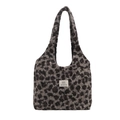 Winter faux fur leopard print tote bag with soft plush texture and wide shoulder strap - Black