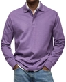 Primer plano detallado de un polo de manga larga morado para hombre con cuello de dos botones - S / Tops / Púrpura