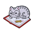 Cartoon grey tabby cat on red book silicone bead accessory for baby pacifier chains - Studying Cat / Gray