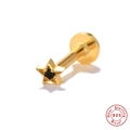 Golden S925 sterling silver star stud earring with a black gemstone inlay - Single Gold-Black Zircon Star