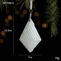White rhombic Christmas ornament with silver glitter and geometric pattern 12.5cm - Geometric Rhombus Style