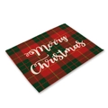Red and green plaid Christmas placemat featuring white Merry Christmas script text - Red Green Plaid Script Blessing