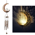 Solar moon wind chime in golden finish with warm glow crackle glass ball light - Moon Wind Chime