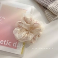 Chouchou en dentelle avec motif floral rose et organza crème pour femmes - Chouchou Grand Beige