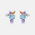 S925 sterling silver stud earrings featuring colorful zircon stones in various geometric cuts - Platinum
