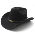 Dettaglio cappello da cowboy nero in scamosciato con fascia in pelle e borchie retrò - M (56-58cm) / Nero (Camoscio)