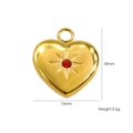 Colgante de corazón 3D en acero inoxidable chapado en oro 14K con cristal rojo y textura - Zircón Rojo