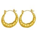 Golden chunky U-shaped twisted stainless steel earrings with textured finish on white background - Vintage C-Shape Ripple
