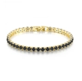 Golden tennis bracelet featuring round cut black zircon stones in a classic prong setting - 14K Light Gold + 4mm Black Stone-Length 18cm